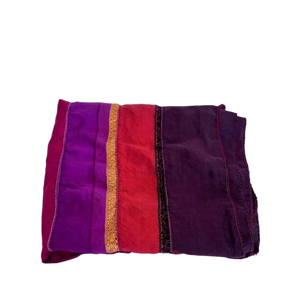 Striped Colorful 100% Silk Scarf‎ Wrap Shawl Embroidered 68X18 One Size India